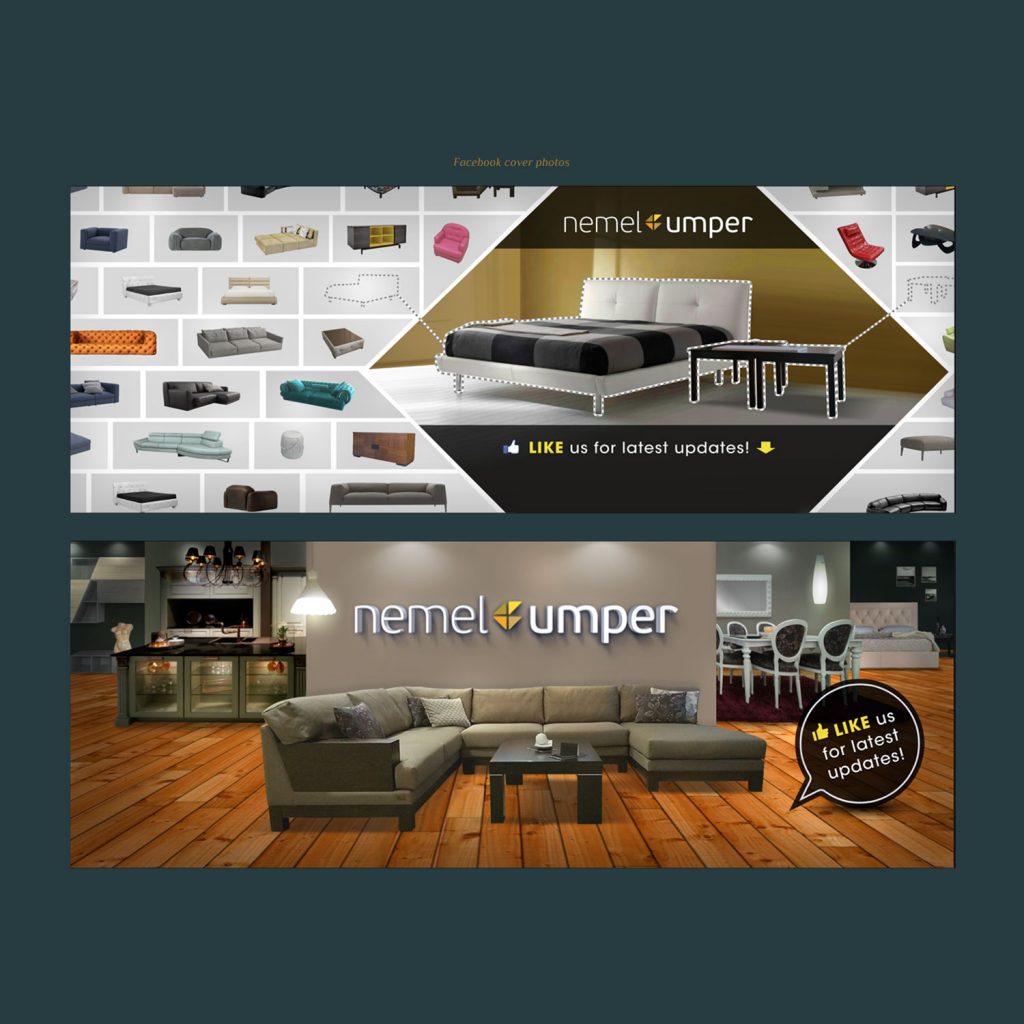 Two versions of Facebook cover photo design for a furniture shop made by Social Wanted